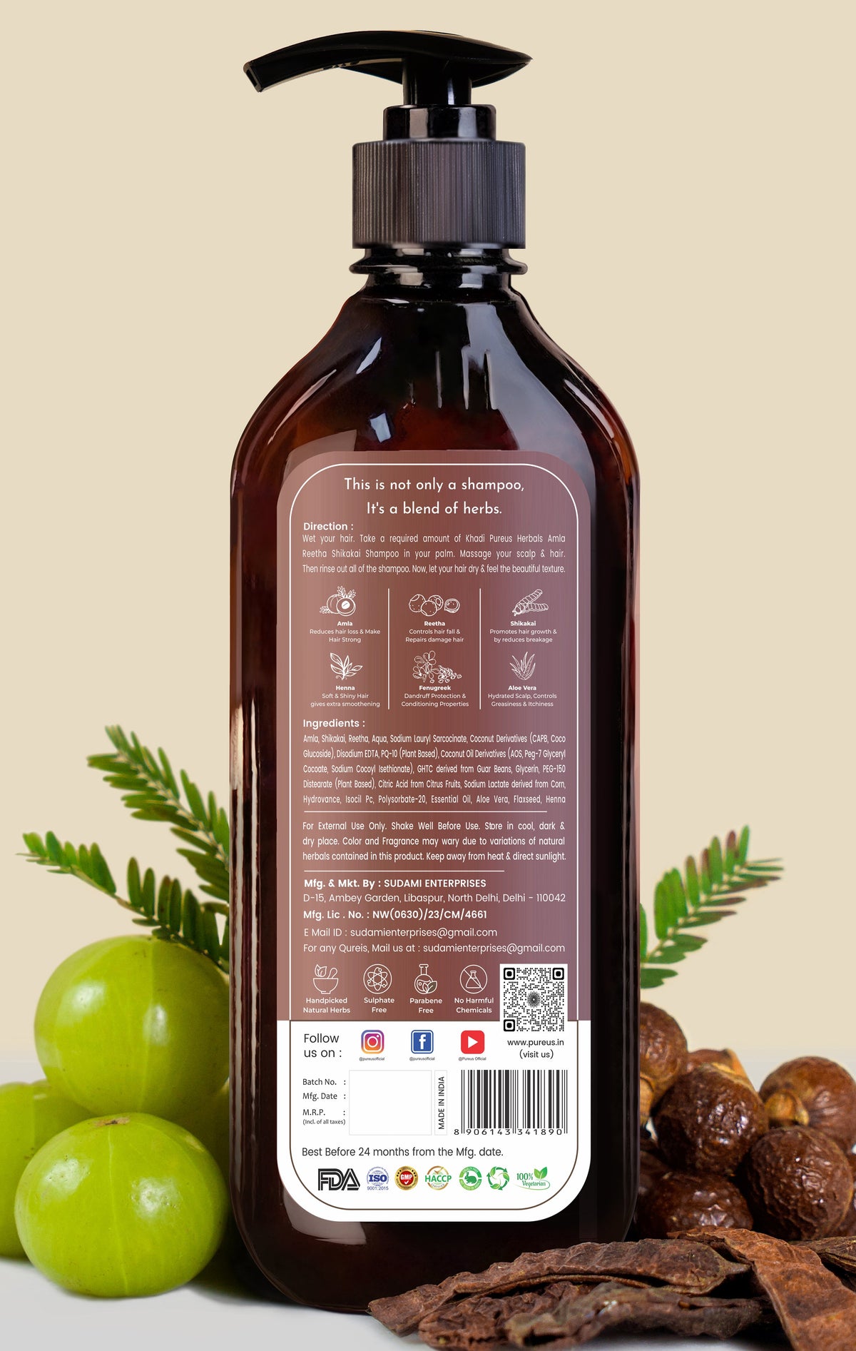 Shreekesha Amla Reetha Shikakai Sulphate Free Shampoo (350 ml)
