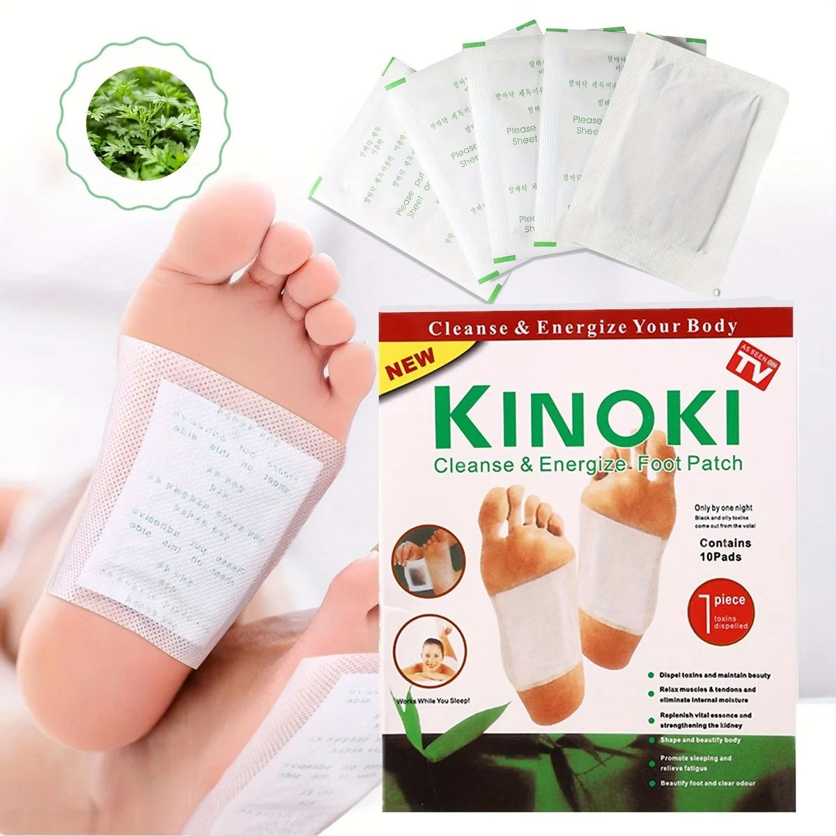 Kinoki Detox Foot Pads – Natural Foot Pain Relief Patches (10 Pack)